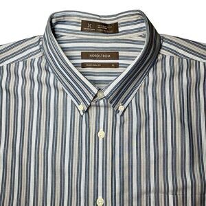 Nordstrom Striped Traditional Fit  Dress Shirt in Blues/Cream/Tan Men’s XL